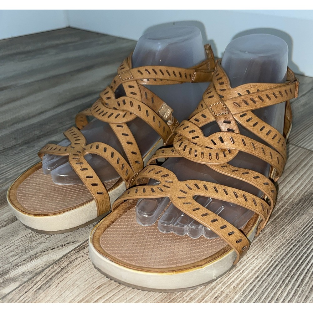 Baretraps Womens Lorra Criss Cross Stretch Leather Gladiator Sandals Size 8.5